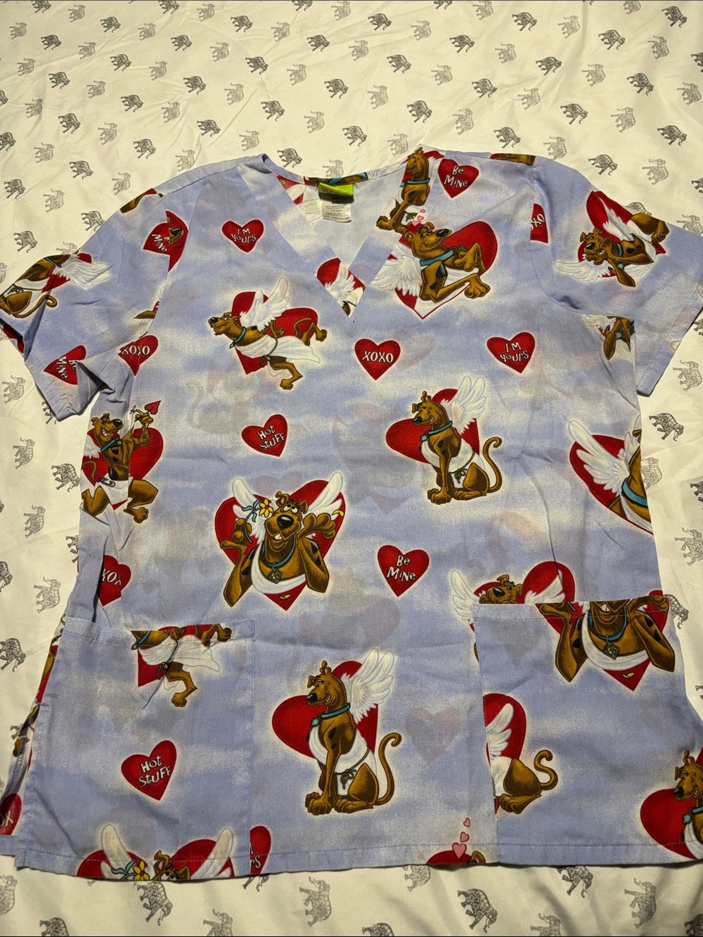Women's Lavender Valentine's Print Medical Scrub Top with Hearts